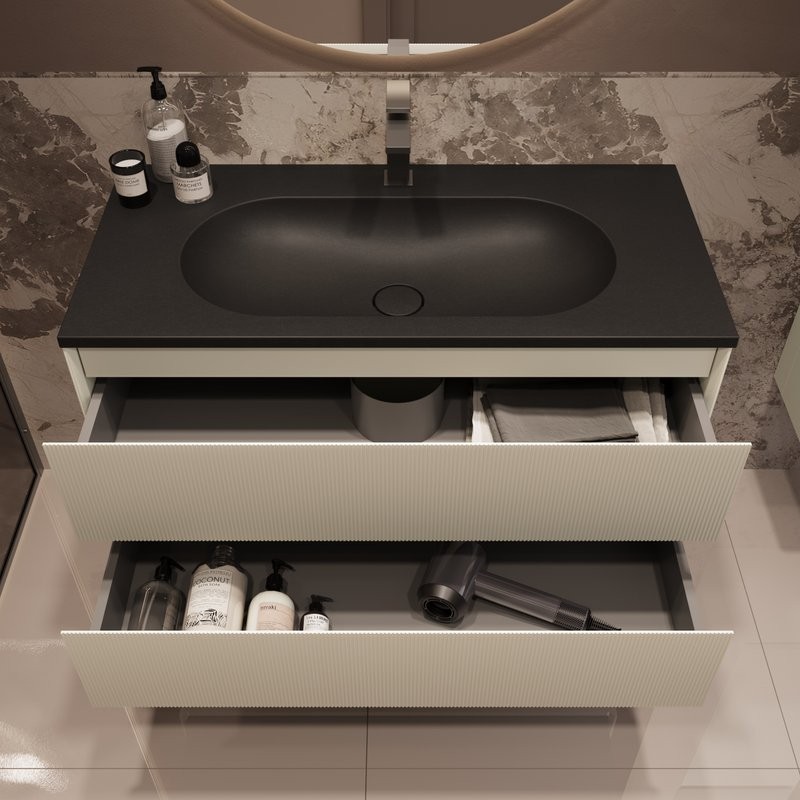 Тумба с раковиной Vincea Welle 100 m.beige soft-touch, раковина VCB-4H100A антрацит