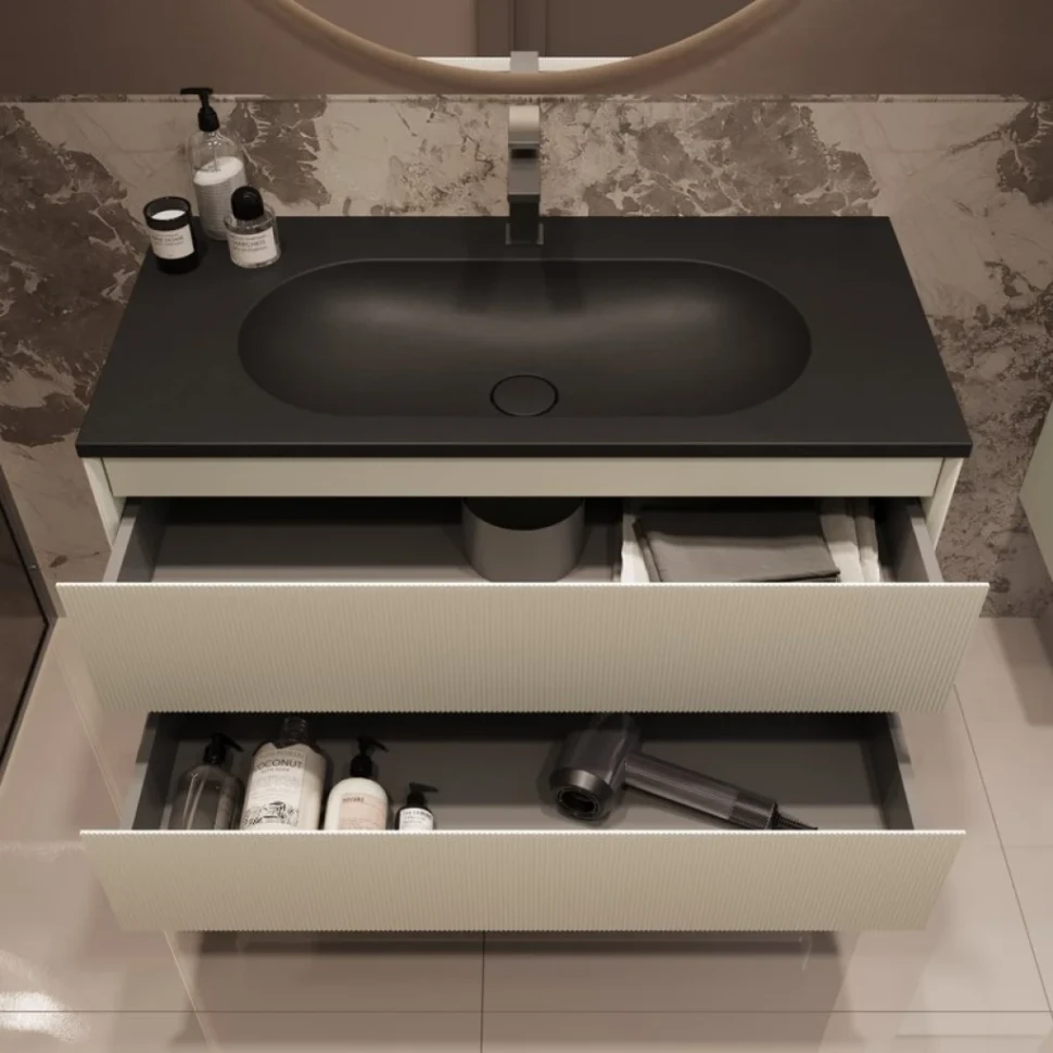 Тумба с раковиной Vincea Welle 100 m.beige soft-touch, раковина VCB-4H100A антрацит