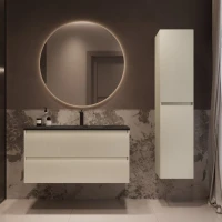 Тумба с раковиной Vincea Welle 100 m.beige soft-touch, раковина VCB-4H100A антрацит