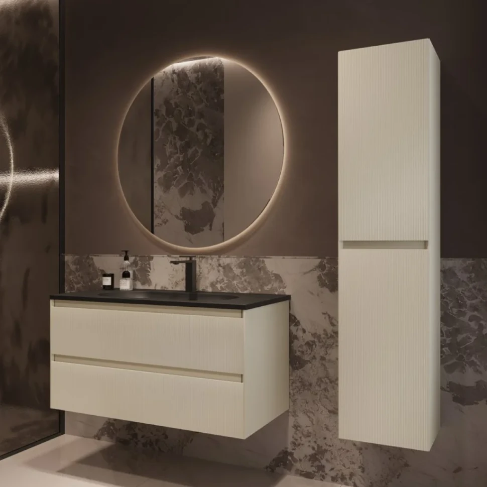Тумба с раковиной Vincea Welle 100 m.beige soft-touch, раковина VCB-4H100A антрацит