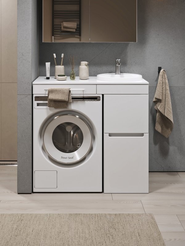 Тумба под раковину со столешницей Alavann Cosmetic 95 R/L глянцевая белая