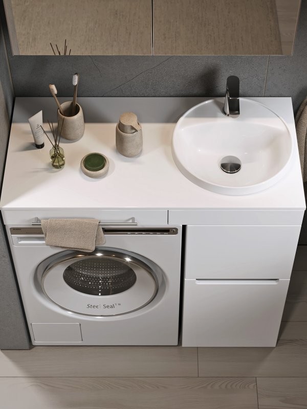 Тумба под раковину со столешницей Alavann Cosmetic 95 R/L глянцевая белая