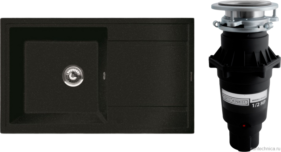 Комплект Мойка Florentina Липси 860 антрацит + Измельчитель Bone Crusher BC 810-SL Slim Line