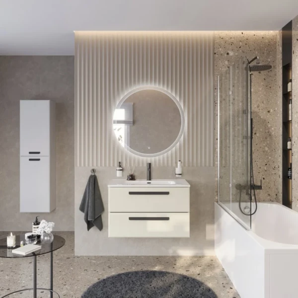 Мебель для ванной комнаты Cezares Eco Cer-N 80 брашированная альпака, раковина Duet 80, ручки матовые черные