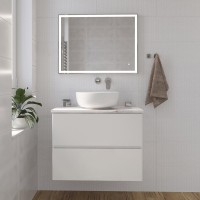 Мебель для ванной комнаты STWORKI Колдинг 80 белая, с раковиной Moduo 40 RING, столешница белая сатиновая