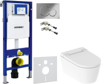 Комплект Умный унитаз Geberit AquaClean Sela 146.224.11.1 альпийский белый + Крепления Duofix 111.815.00.1 к стене + Звукоизоляция + Инсталляция UP 320 111.300.00.5 + Кнопка Sigma 01 115.770.21.5 хром