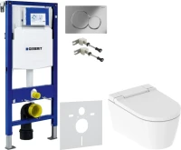 Комплект Умный унитаз Geberit AquaClean Sela 146.224.11.1 альпийский белый + Крепления Duofix 111.815.00.1 к стене + Звукоизоляция + Инсталляция UP 320 111.300.00.5 + Кнопка Sigma 01 115.770.21.5 хром