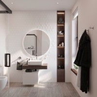 Столешница STWORKI Ольборг 80 дуб карпентер, без отверстий, с тумбой 50, с раковиной STWORKI Soul 1 белой