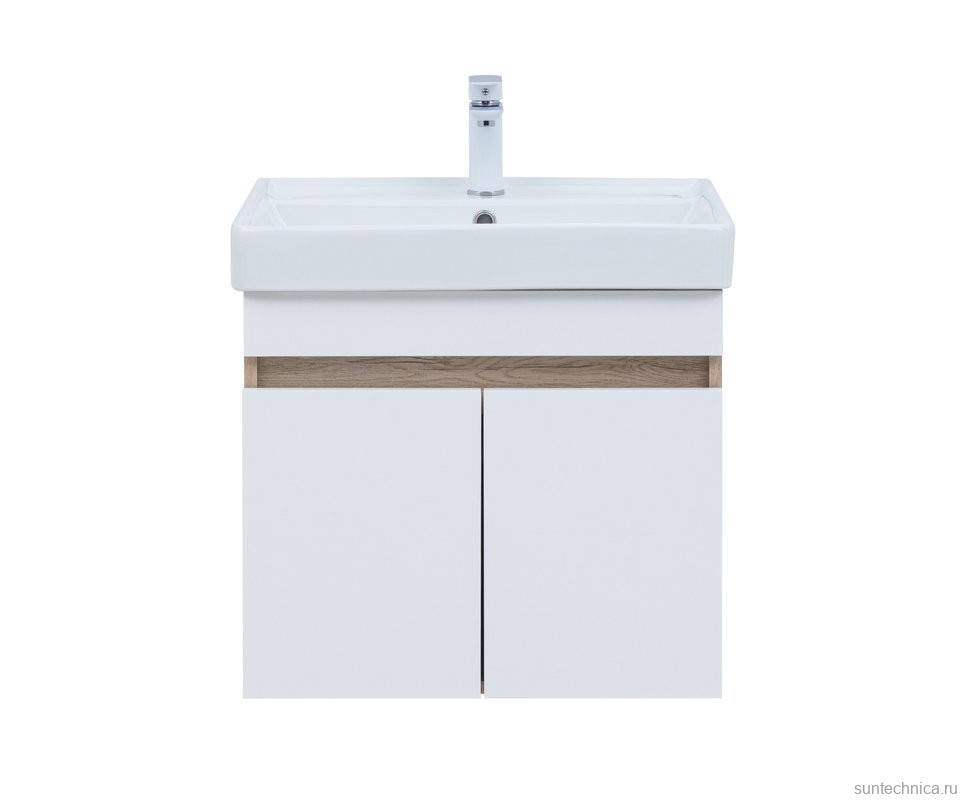 Тумба под раковину без столешницы Aquanet Оптима 60 подвесная, дуб светлый, белый сатин