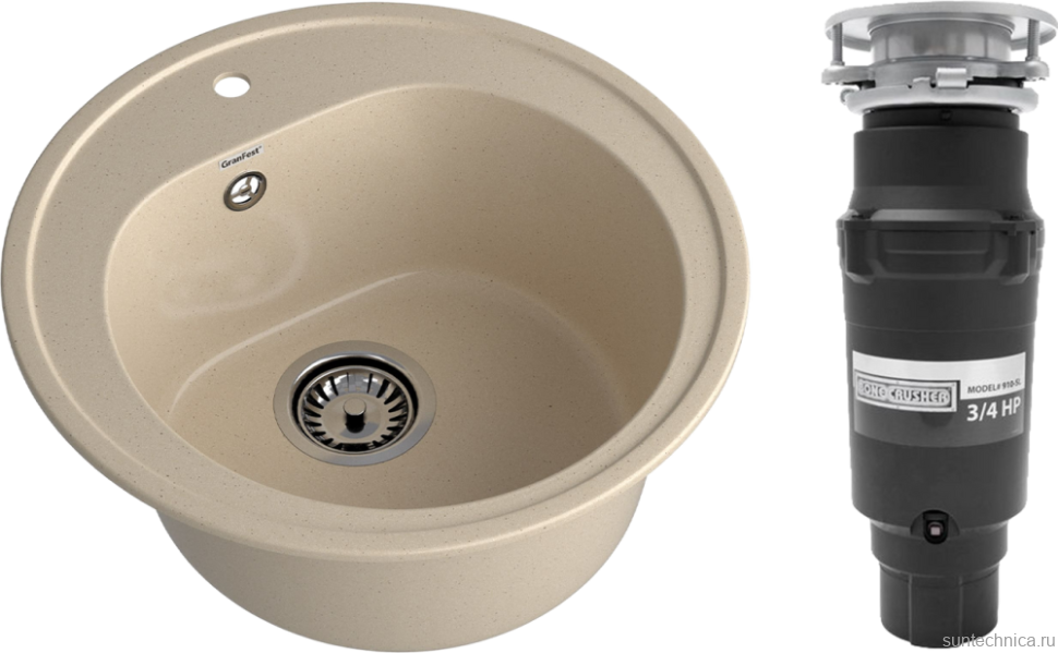 Комплект Мойка GranFest Rondo R-510 кашемир + Измельчитель Bone Crusher BC 910-SL-Slim Line