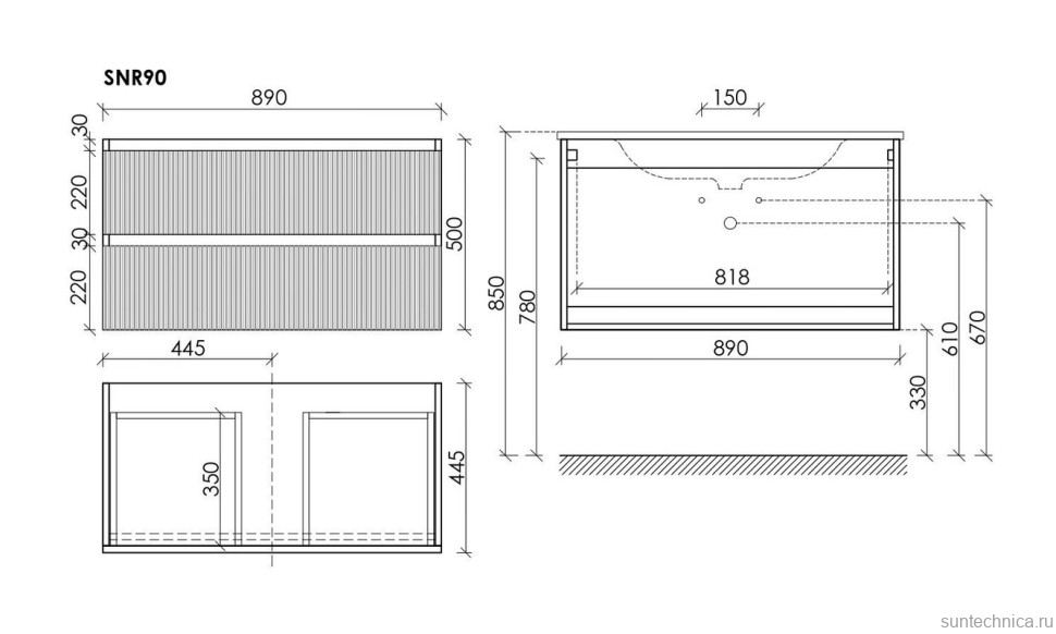 Тумба с раковиной Sancos Snob R 90 bianco, раковина CN7002MB