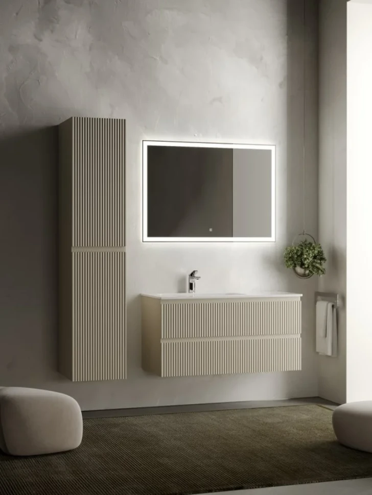 Шкаф пенал для ванной Sancos Snob R 35 см, универсальный, beige soft
