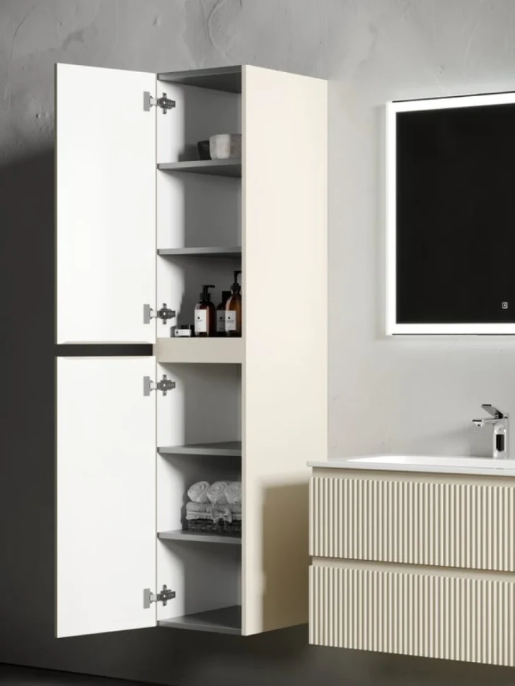Шкаф пенал для ванной Sancos Snob R 35 см, универсальный, beige soft