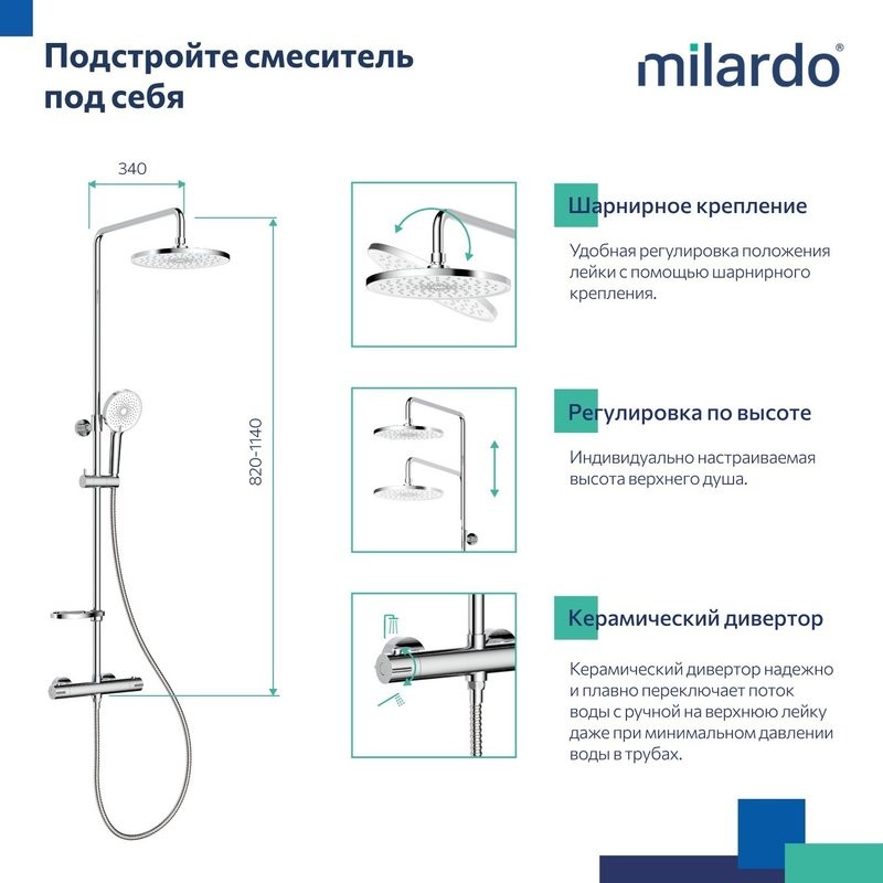Душевая стойка Milardo Ideal Spa ILSSBTHM89 хром глянцевый
