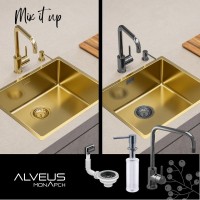Смеситель для кухни с PVD покрытием с высоким поворотным изливом ALVEUS OZ MONARCH ANTHRACITE антрацит, графит, черный