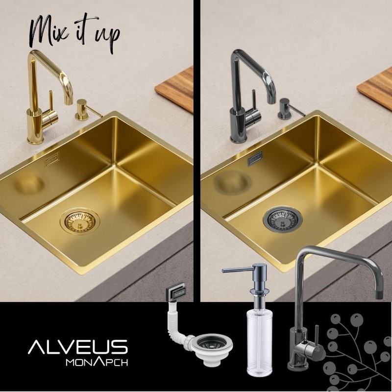 Смеситель для кухни с PVD покрытием с высоким поворотным изливом ALVEUS OZ MONARCH ANTHRACITE антрацит, графит, черный