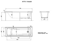 Акриловая ванна Timo Ritta 170x60 см, пристенная, белая, с каркасом