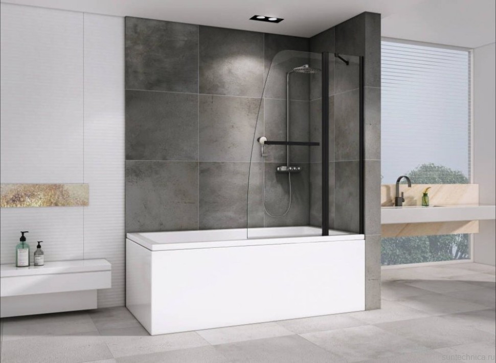 Шторка на ванну Abber Ewiges Wasser AG50100B 100x140, профиль черный, стекло прозрачное