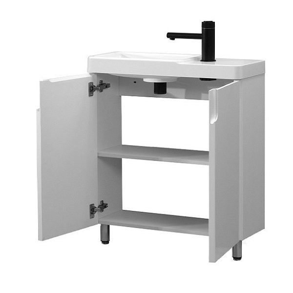 Тумба с раковиной Belux Даллас 60 L напольная, белая глянцевая