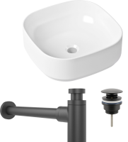 Комплект Накладная раковина Lavinia Boho Bathroom Sink Slim 33311006 + Донный клапан Wellsee Drainage System 182140000 матовый черный + Сифон 182105000 матовый черный
