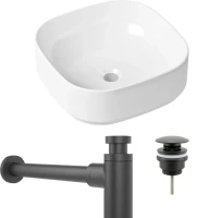 Комплект Накладная раковина Lavinia Boho Bathroom Sink Slim 33311006 + Донный клапан Wellsee Drainage System 182140000 матовый черный + Сифон 182105000 матовый черный