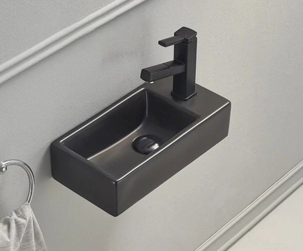 Раковина маленькая в туалет GID Suspendido Bm9270L 41 матовая черная, прямоугольная, фаянс