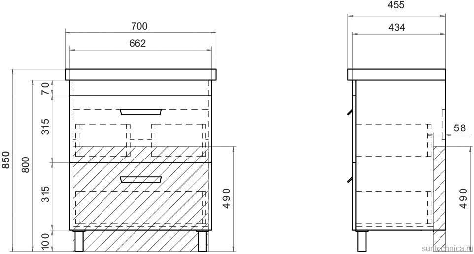 Мебель для ванной комнаты Vigo Nova 70 2 ящика