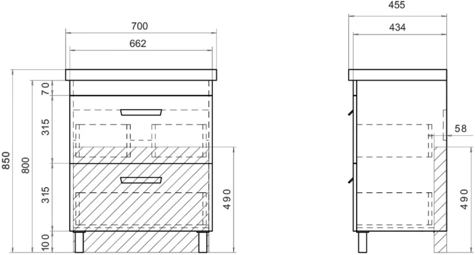Мебель для ванной комнаты Vigo Nova 70 2 ящика