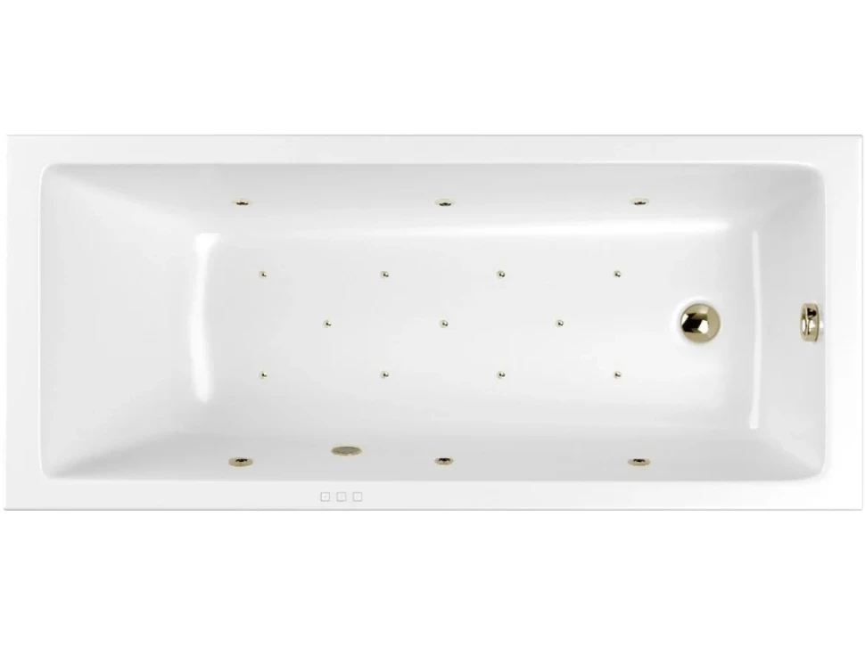 Акриловая ванна WHITECROSS Wave Slim RELAX 160x70 см, встраиваемая, с гидромассажем, белая, с каркасом, со сливом-переливом, фурнитура бронза