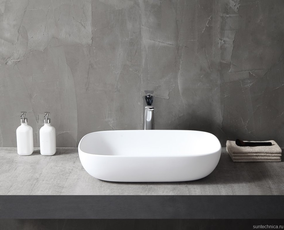 Накладная раковина Abber Stein AS2620 60 матовая белая, прямоугольная, искусственный камень