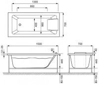 Акриловая ванна Jacob Delafon Sofa 150x70 см, встраиваемая, белая, с каркасом