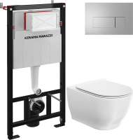 Комплект Унитаз подвесной KERAMA MARAZZI Modula MO.wc.02 безободковый, с микролифтом, глянцевый белый + Инсталляция + Кнопка FPS.A.NM матовый никель