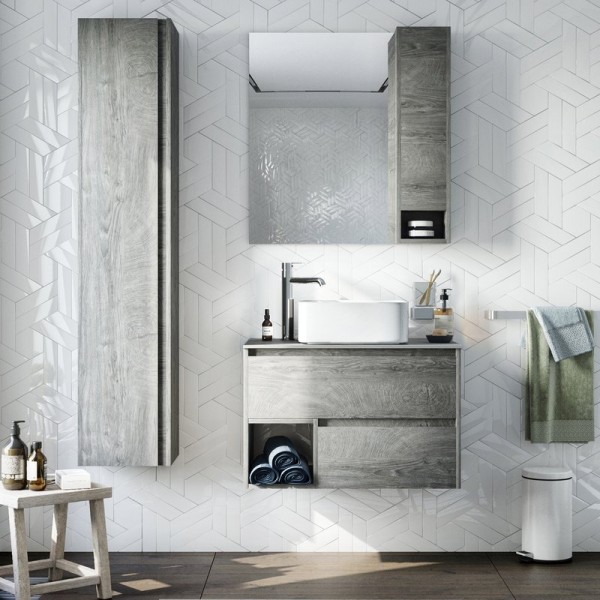 Мебель для ванной комнаты STWORKI Карлстад 75 дуб рошелье, монте тиберио, с отверстием для смесителя в столешнице