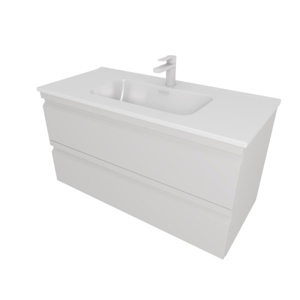 Тумба с раковиной AQUATEK Вега 100 подвесная, 2 ящика, серый туман