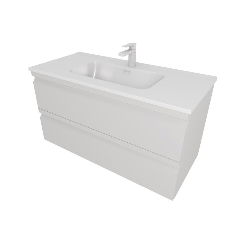 Тумба с раковиной AQUATEK Вега 100 подвесная, 2 ящика, серый туман