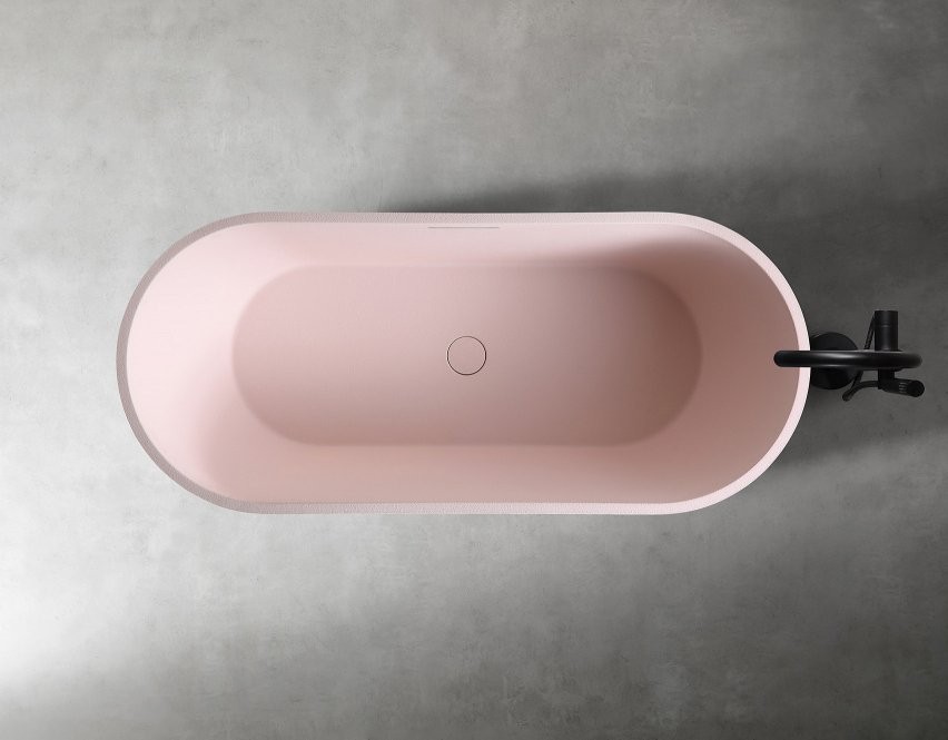 Ванна из искусственного камня Abber Frankfurt AM9941MP 170x75 см, отдельностоящая, матовая розовая, овальная, фурнитура белая