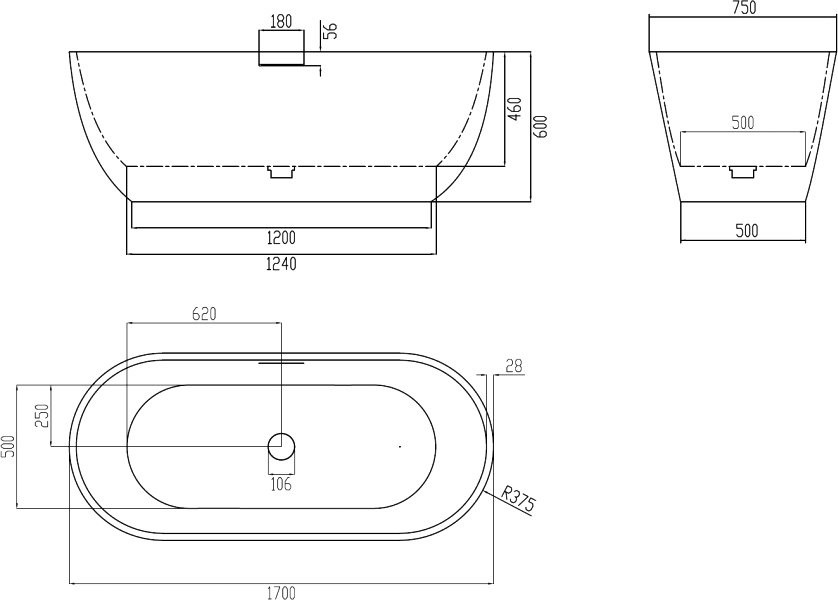 Ванна из искусственного камня Abber Frankfurt AM9941MP 170x75 см, отдельностоящая, матовая розовая, овальная, фурнитура белая