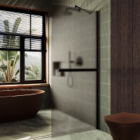Душевая перегородка Maybahglass MGD-734-6ш 89 см, профиль черный, стекло бронза матовое