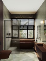 Душевая перегородка Maybahglass MGD-734-6ш 89 см, профиль черный, стекло бронза матовое