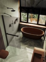 Душевая перегородка Maybahglass MGD-734-6ш 89 см, профиль черный, стекло бронза матовое