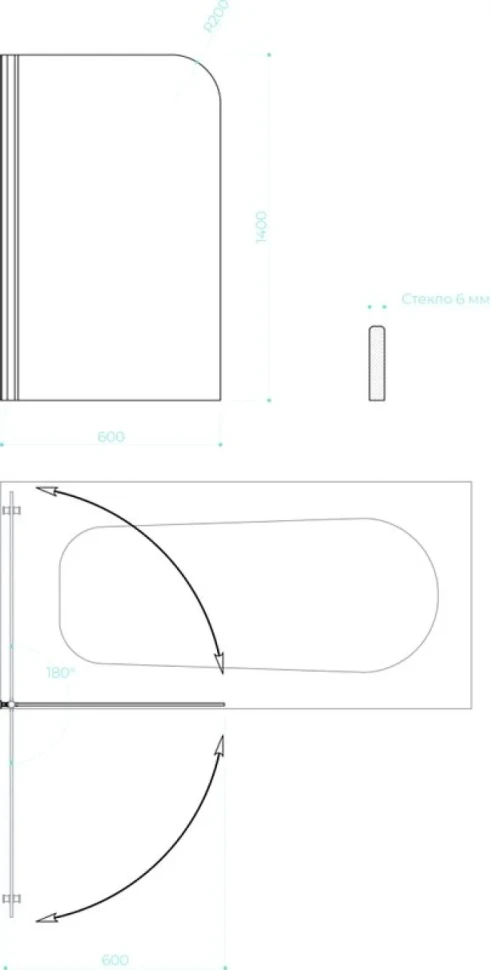 Шторка на ванну Maybahglass MGV-928-ФП007-6 60 см, профиль черный