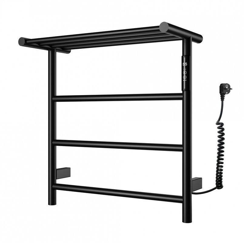 Полотенцесушитель электрический Wonzon & Woghand Bonn WW-AL402-MB 50x45 см, подключение справа, матовый черный, лесенка, с полкой