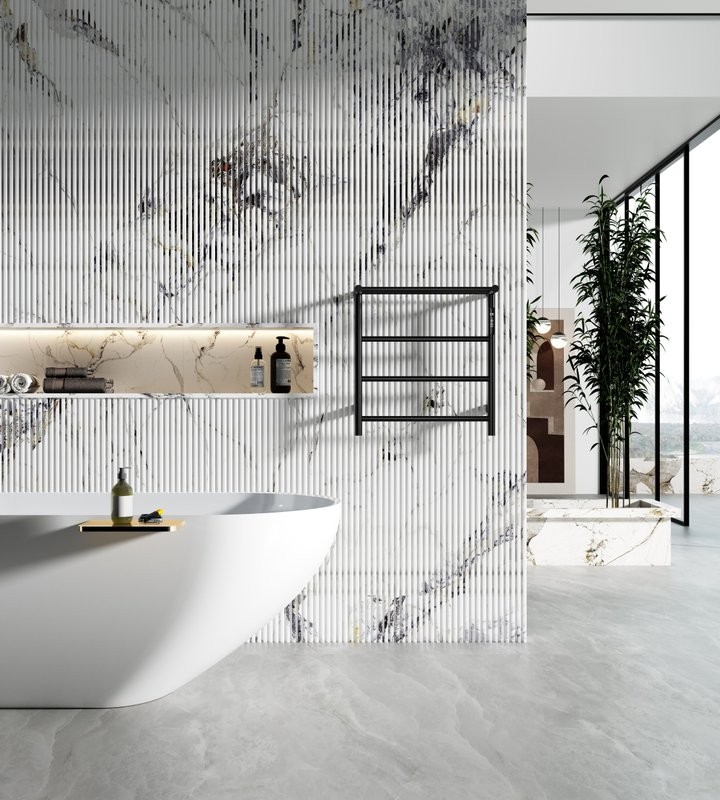 Полотенцесушитель электрический Wonzon & Woghand Bonn WW-AL402-MB 50x45 см, подключение справа, матовый черный, лесенка, с полкой