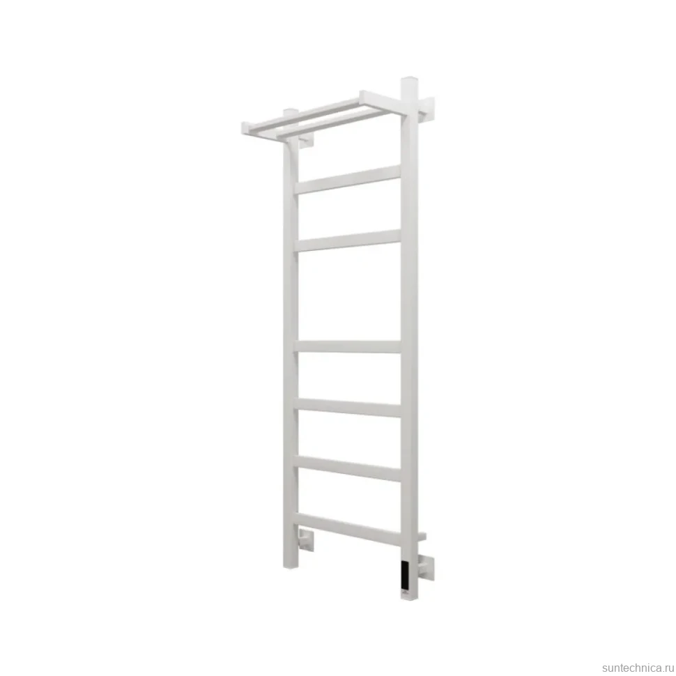 Полотенцесушитель электрический Grota Tela 430х1200 RAL9016 EL 120x45 см, подключение справа, слева, скрытое подключение справа, матовый белый, лесенка, из стали, с полкой