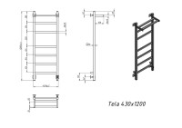 Полотенцесушитель электрический Grota Tela 430х1200 RAL9016 EL 120x45 см, подключение справа, слева, скрытое подключение справа, матовый белый, лесенка, из стали, с полкой