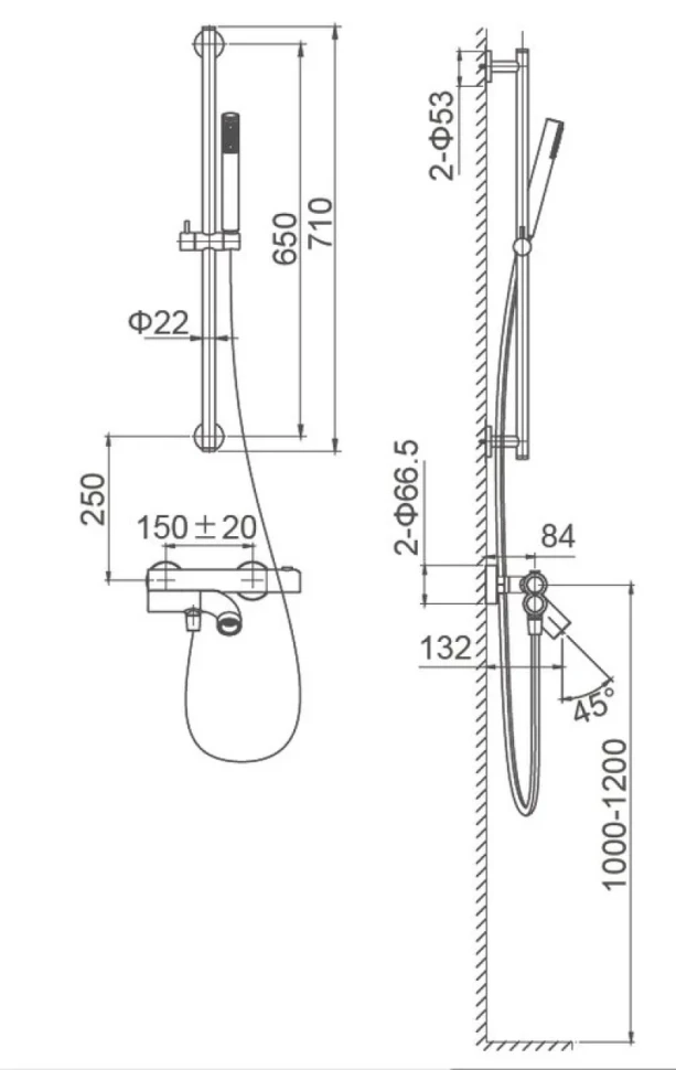 Душевой комплект Wonzon & Woghand Loop WW-311-00-508 черный матовый