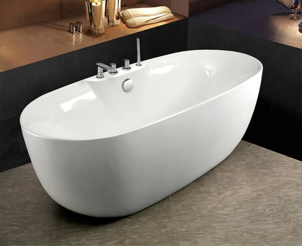 Акриловая ванна Esbano Rome SM 170x80 см, отдельностоящая, белая, овальная, со смесителем, со сливом-переливом