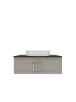 Тумба под раковину со столешницей La Fenice Cubo 100 подвесная, бежевая матовая, столешница черный мрамор, ручки белые