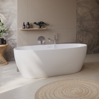 Акриловая ванна BelBagno BB414 170x80 см, отдельностоящая, белая, овальная, со сливом-переливом, с донным клапаном