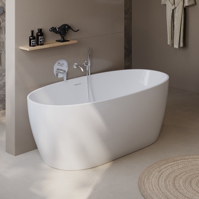 Акриловая ванна BelBagno BB414 170x80 см, отдельностоящая, белая, овальная, со сливом-переливом, с донным клапаном